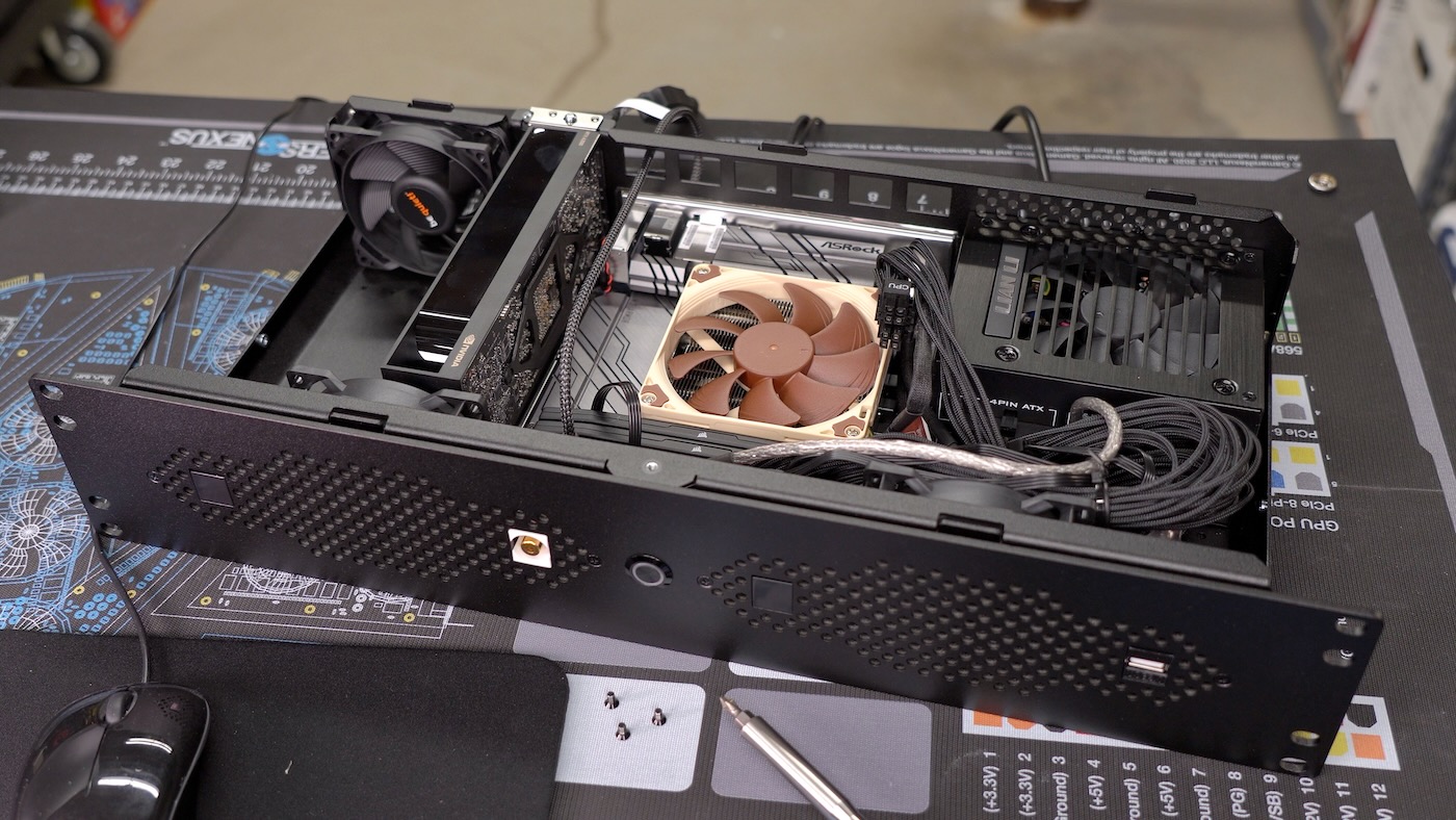 2U Rackmount gaming PC build interior in MyElectronics 2U case