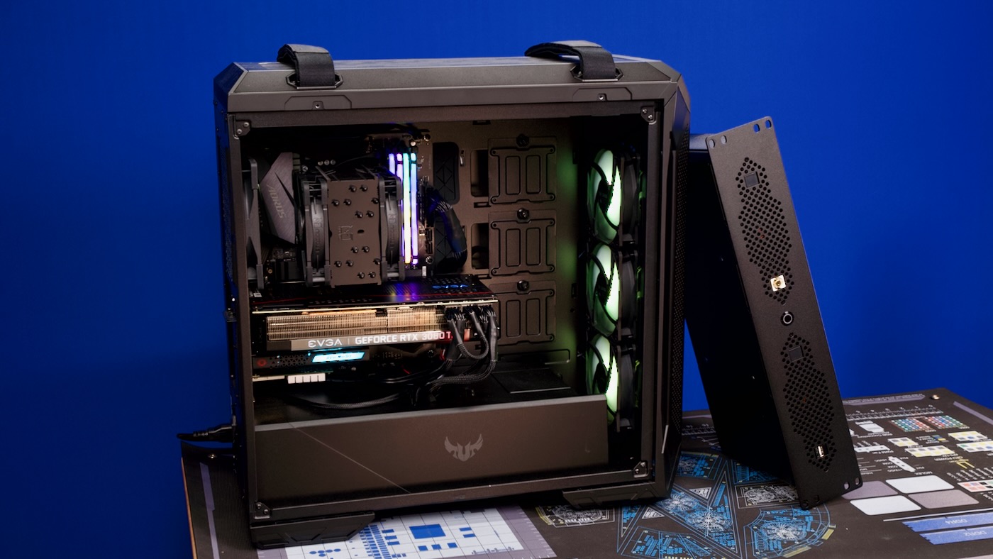 2U Rackmount gaming PC next to old ASUS Tuf GT501 gaming PC build