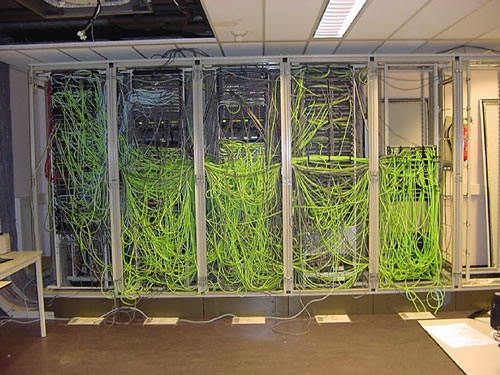 Server Room Cabling Neon Green Mess Server Room Cabling Neon Green Mess
